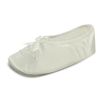Imagem de Pantufas femininas bailarina de cetim com pérola isotoner, Marfim, X-Small Little Kid