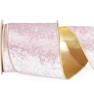 Imagem de LaRibbons Fita de veludo com fio 10 cm x 10 metros, fita rosa com fio para árvore de Natal, embrulho de presente, laço de guirlanda, decoração ao ar livre