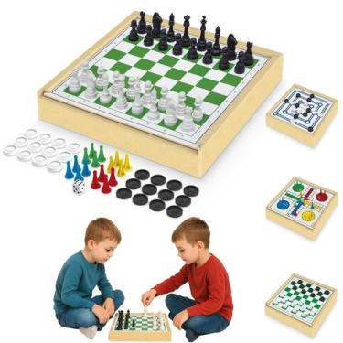 Imagem de Jogo Tabuleiro Dama Ludo Xadrez Trilha 4 em 1 Mdf Peças - Junges
