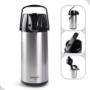 Imagem de Garrafa Termica Inox Café Chá Agua 1,9 Pressão Preto Soprano, 1,9L, Pr