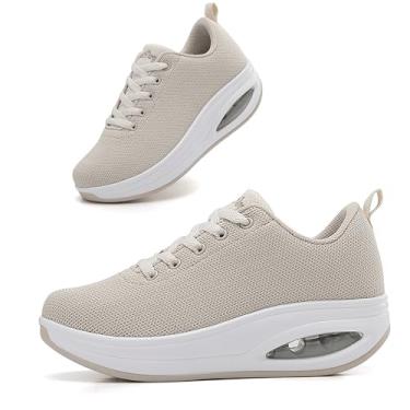 Imagem de Oude Tênis Femininos Confortáveis Bege, Flexíveis, Para Longas Caminhadas, Solado Com Amortecimento De Ar 2" E Rocker, Tamanho 5