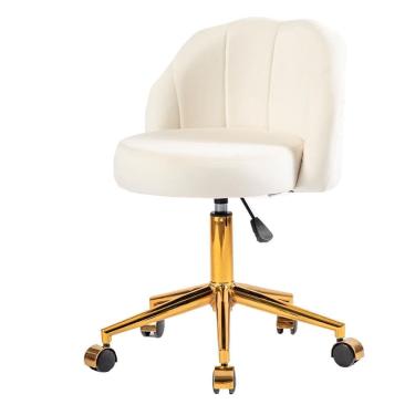 Imagem de Cadeira ANM9700S Petala Anima Office Revestida em Veludo Off White Base Rodízio Dourado