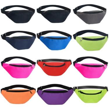 Imagem de 12 pochetes para homens e mulheres, cores vibrantes, tecido Oxford impermeável, mochila de cintura ajustável para corrida e viagens, bolsa segura com zíper