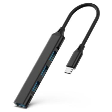 Imagem de Adaptador USB-C para hub USB de 4 portas – 1 USB 3.0 + 3 portas USB 2.0, divisor fino tipo C para MacBook Pro/Air, Chromebook, laptops Windows (ultraportátil, 5 Gbps) (preto)