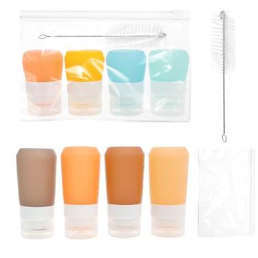 Imagem de KTZCTPCA 8 frascos para espremer condimentos, mini frascos de molho de salada, recipiente para molho de salada com 2 escovas de limpeza, dispensador portátil de condimentos para piquenique, viagens e