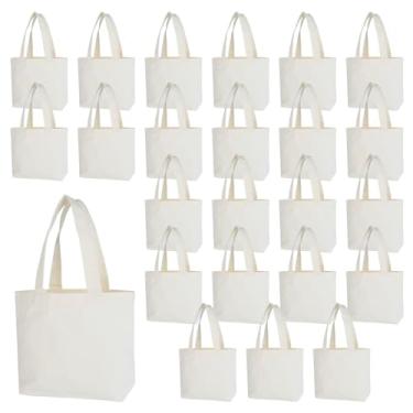 Imagem de Sacolas pequenas de lona, 24 peças 24 x 21 × 8,6 × 7 cm, sacolas de compras em branco reutilizáveis para pintura de presente faça você mesmo, sacola de compras a granel
