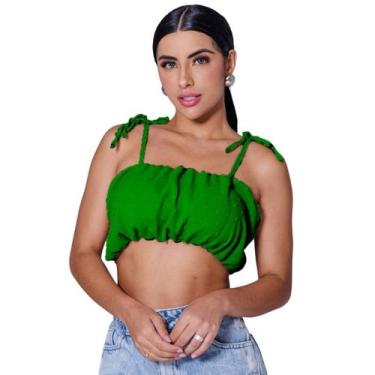 Imagem de Top cropped faixa bufante com bojo e alças de amarração ou sem alças d