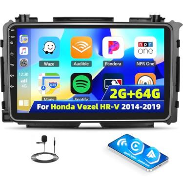 Imagem de [2 + 64 G] Rádio estéreo para carro Android 13 para Honda Vezel HR-V 2014-2019 com carro sem fio e Android Auto, rádio automotivo com tela sensível ao toque de 9 polegadas com Bluetooth FM/RDS rádio