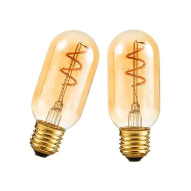 Imagem de Lâmpadas LED vintage Edison T14, 3W (equivalente a 25W), lâmpada LED T45 de vidro âmbar, base E26, branco quente de 2200K, 120V suave regulável, pacote com 2