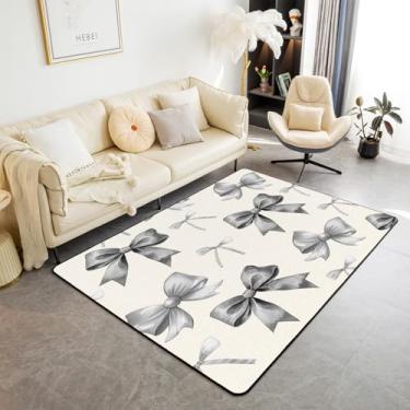 Imagem de Erosebridal Tapete de área de arco preto e branco 1,80 m x 1,28 m, tapete de laço de fita aquarela para crianças, meninas, adolescentes, tapete de chão interno para amantes de laços