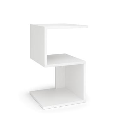 Imagem de BOXFAN Criado-Mudo Multiuso de MDF com Nichos em Z ou S, Mesa de Cabeceira, Mesa de Apoio para Quarto, Sala ou Escritório, Ideal para Cama de Casal ou Solteiro, Decoração Moderna - Branco