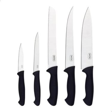 Imagem de Conjunto de Facas em Aço Inoxidável, 5 Peças, Cabos em Polipropileno Preto, Lâminas de 3,5 a 8 Polegadas,Multifuncional para Cozinha