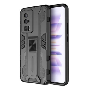 Imagem de SORAKA Capa para Xiaomi POCO F5 Pro 5G com suporte Capa de proteção resistente para Xiaomi POCO F5 Pro 5G Capa com placa de metal para suporte magnético para carro Capa Silm Fit