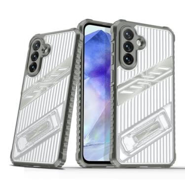 Imagem de SORAKA Capa para Samsung Galaxy A55 5G com suporte de policarbonato rígido transparente e flexível antiderrapante texturizado TPU camada dupla à prova de choque