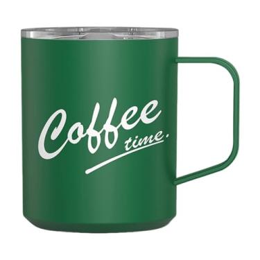 Imagem de MotiveTech Caneca de café térmica, caneca de café térmica para acampamento, viagem com alça para cozinha, Verde