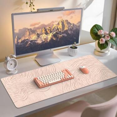 Imagem de iCasso Tapete de mouse grande, capa de mesa estética para desktop, tapete de computador antiderrapante com bordas costuradas, lindo tapete de teclado bege para mulheres, protetor de mesa longo