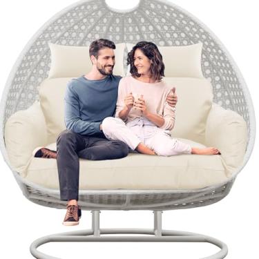 Imagem de Almofada de substituição para cadeira de ovo duplo à prova d'água para 2 pessoas - secagem rápida, resistente ao clima, enchimento de algodão macio, lavável na máquina (creme) 2#