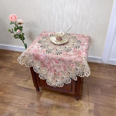 Imagem de Toalha de mesa quadrada de cabeceira capa de mesa de renda macramê toalha de mesa bordada floral pequena toalha de mesa de tecido de algodão de poliéster decoração para festa de casamento tapete de