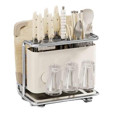 Imagem de JUSHZ Bandeja de cozimento, suporte para tábua, suporte para armário, suporte de tábua, suporte para facas de cozinha, cesta, cesta, tampa de panela, prateleira com bandeja coletora de bancada grande