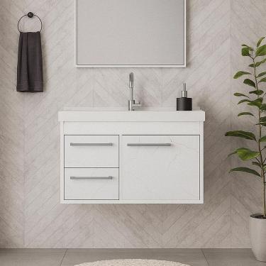 Imagem de Armário Para Banheiro 60Cm Mdf Com Cuba - Potenza Branco