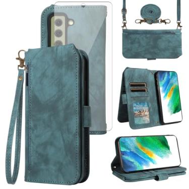 Imagem de Asuwish Capa de celular para Samsung Galaxy S21 FE 5G carteira celular com protetor de tela de vidro temperado alça transversal alça flip porta-cartões S 21 EF S21FE5G UW S21FE 21S G5 16.3 cm feminino