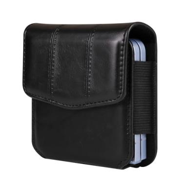 Imagem de Bolsa de couro Galaxy Z Flip 5G preta, capa de transporte masculina para celular com clipe de cinto e coldre compatível com Samsung Galaxy Z Flip 6/5/4/3/2/1 5G SM-F700/F707/F711, Moto RAZR 40 50 60