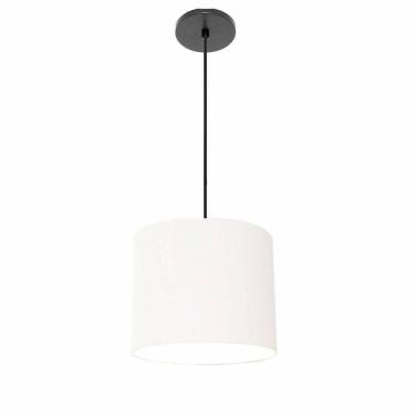 Imagem de Lustre Luminária Pendente Vivare Free Lux Pe-4106pr Cúpula Em Tecido 20x25cm Branca Canopla Preta E Fio Preto