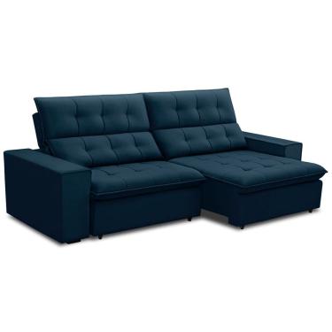 Imagem de Sofá Retrátil Reclinável Para Sala 3 Lugares 250cm Vincent F04 Veludo Azul - Lyam Decor