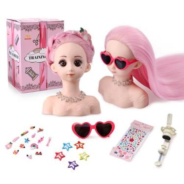 Imagem de Hair Styling Doll Head Anstar para meninas com cabelo rosa de 40 cm