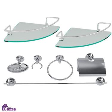 Imagem de Kit Banheiro Acessórios Completo Aço Inox 7 Peças Prateleira