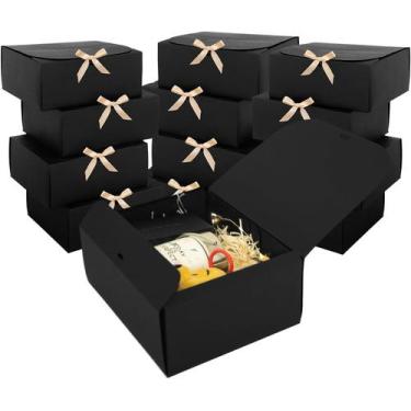 Imagem de Cajas de Regalo LWYMX Paquete de 12 en Negro con Tapa y Cinta 23x15x10