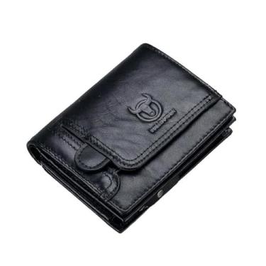 Imagem de Carteira Masculina Porta-Cédulas Porta-Cartão em Couro Genuíno 15 Compartimentos Para Cartões Bloqueio RFID Bifold – Bullcaptain (Preto)