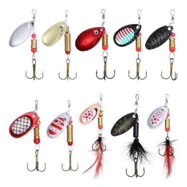 Imagem de 10 peças de iscas de cauda de galo com spinner de latão para robalo de truta e salmão em riachos de água doce