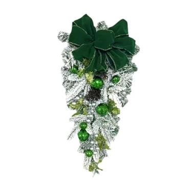 Imagem de UGPLM Guirlanda de Natal com neve decorada com bolas de laço, guirlanda de inverno para porta da frente, decoração de Natal para casa, escritório e feriados, Verde