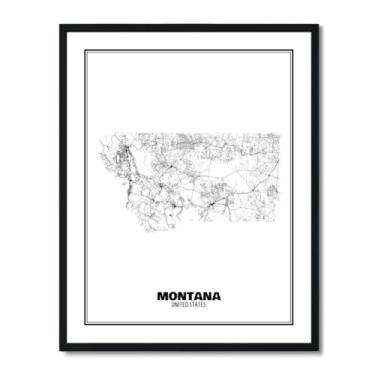 Imagem de Susie Arts Pôster de arte abstrata de mapa de estrada de Montana State 20 x 25 sem moldura, decoração de parede, escritório em casa, escola, sds024