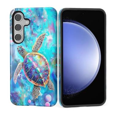 Imagem de Capa para Samsung Galaxy S24, silicone macio fosco + PC rígido antiarranhões capa protetora 2 em 1 resistente à prova de choque para mulheres e homens - tartaruga marinha