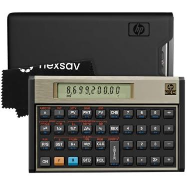 Imagem de HP Calculadora financeira 12C – Mais de 120 funções: TVM, NPV, IRR, amortização, cálculos de títulos, teclas programáveis – Calculadora de mesa RPN para finanças, contabilidade e imóveis – Inclui pano
