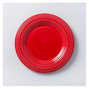 Imagem de Prato de serviço pratos de jantar de cerâmica de 25,4 cm, pratos listrados multicoloridos com padrão para salada, macarrão, sobremesa e aperitivo, pratos seguros para micro-ondas e lava-louças (Cor