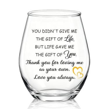 Imagem de WUUCKOO But Life Gave Me The Gifts Of You Taça de vinho sem haste, presentes de aniversário de Natal, surpresa de aposentadoria do dia das mães para mãe, pai, filha, fichas emocionantes do filho