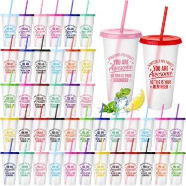 Imagem de Inbagi Pacote com 48 copos de plástico de 680 g Thank You Gifts You Are Awesome com tampas e glitter de palha, copos reutilizáveis inspiradores para farmacêuticos assistentes médicos e colegas de