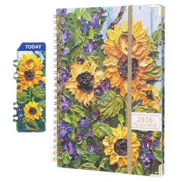 Imagem de libfrnt Agenda semanal mensal 2026 janeiro de 2026 - dezembro de 2026 com abas 16,5 x 21,5 cm papel premium de alta qualidade flexível capa dura para fazer e notas cinza