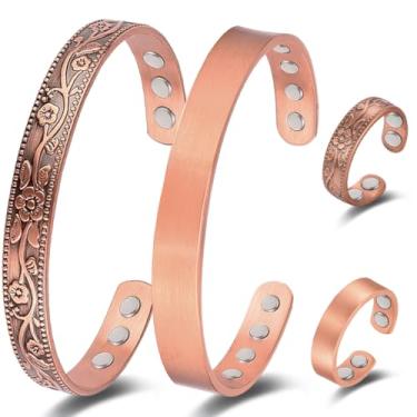 Imagem de Vicmag 4 peças de anel magnético de cobre para mulheres e homens ímã 100% sólido cobre puro Brazalete presente