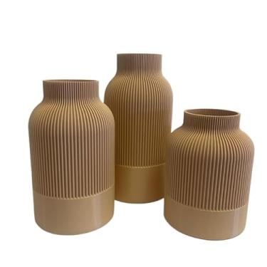 Imagem de Kit de 3 Cachepots Decorativos em Cerâmica com Texturas - Ideal para Sala, Quarto e Plantinhas, Multiuso e Durável(Bege Calcasiano)