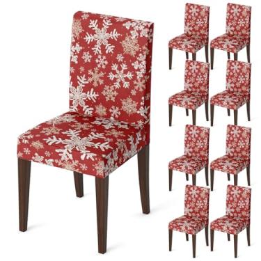 Imagem de Horaldaily 8 peças de capas de cadeira vermelha para jantar de Natal, boneco de bastão de neve, elástico, removível, lavável, protetor de cadeira para sala de jantar, decoração de casa