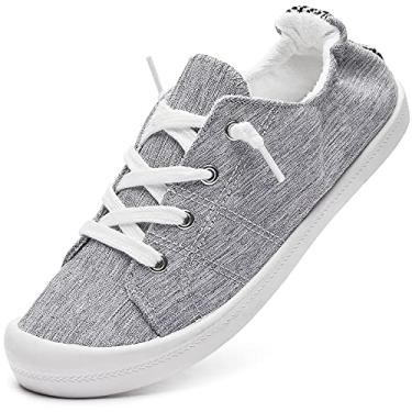 Imagem de BENPAO Tênis feminino de lona sem cadarço branco preto fashion mocassins sapatos para mulheres, Cinza, 6