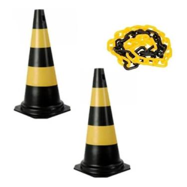 Imagem de Kit 2 Cone De Sinalização Segurança 75cm + Corrente 20m - plastcor