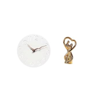 Imagem de Fenteer Relógio de Parede Decorativo Silencioso, Arte para Casa, Cozinha, Escritório, Sala de Estudo, com Estatueta de Casal, Estátua, Lembranças, Presente Pa