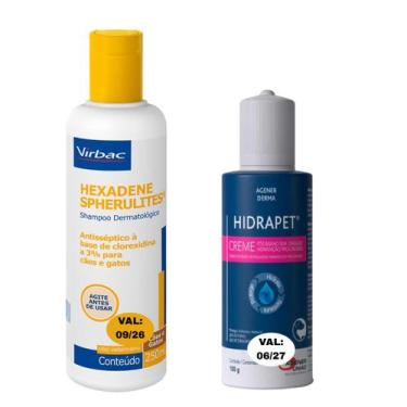 Imagem de Kit Shampoo Hexadene Spherulites 250ml Hidrapet Creme 100g - Virbac Ag