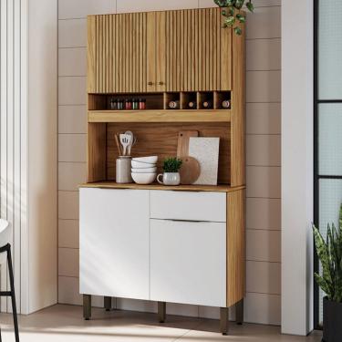 Imagem de Cozinha Compacta Moscato 1 Gaveta 4 Portas 100% Mdf Amêndoa/Branco - Rio Doce