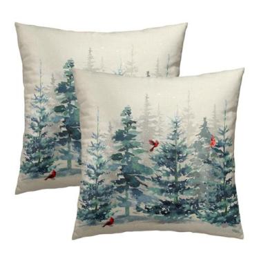 Imagem de Capa de travesseiro Imiss Blue Pine Tree em aquarela 50x50cm, conjunto